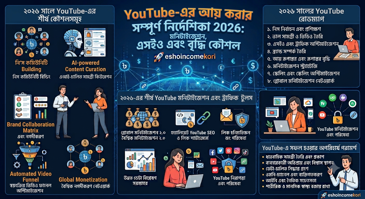 YouTube থেকে আয় করার Complete Guide 2026 : Monetization, SEO & Growth Strategy Explained