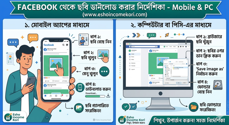 Facebook থেকে ছবি ডাউনলোড করবেন কীভাবে (মোবাইল ও পিসি)