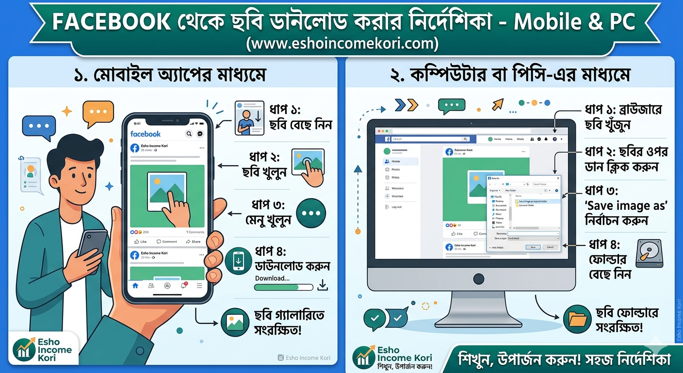 Facebook থেকে ছবি ডাউনলোড করবেন কীভাবে (মোবাইল ও পিসি)
