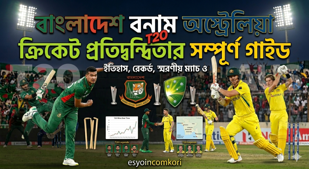 BAN vs AUS T20: বাংলাদেশ বনাম অস্ট্রেলিয়া T20 ক্রিকেটের ইতিহাস, রেকর্ড, স্মরণীয় ম্যাচ ও পূর্ণাঙ্গ বিশ্লেষণBAN vs AUS T20: বাংলাদেশ বনাম অস্ট্রেলিয়া T20 ক্রিকেটের ইতিহাস, রেকর্ড, স্মরণীয় ম্যাচ ও পূর্ণাঙ্গ বিশ্লেষণ