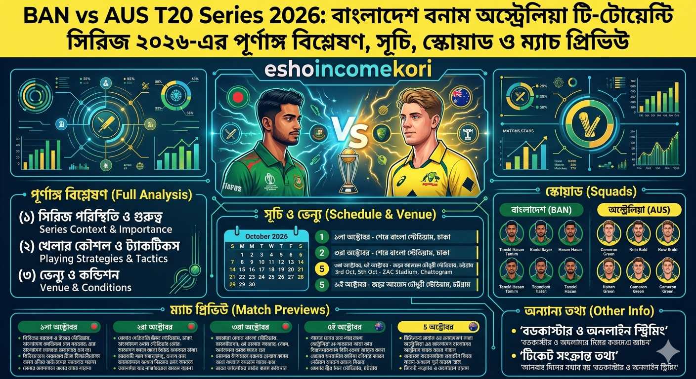 BAN vs AUS T20 Series 2026: বাংলাদেশ বনাম অস্ট্রেলিয়া টি-টোয়েন্টি সিরিজ ২০২৬-এর পূর্ণাঙ্গ বিশ্লেষণ, সূচি, স্কোয়াড ও ম্যাচ প্রিভিউ