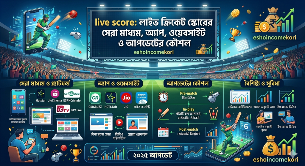 live score: লাইভ ক্রিকেট স্কোরের সেরা মাধ্যম, অ্যাপ, ওয়েবসাইট ও আপডেটের কৌশল
