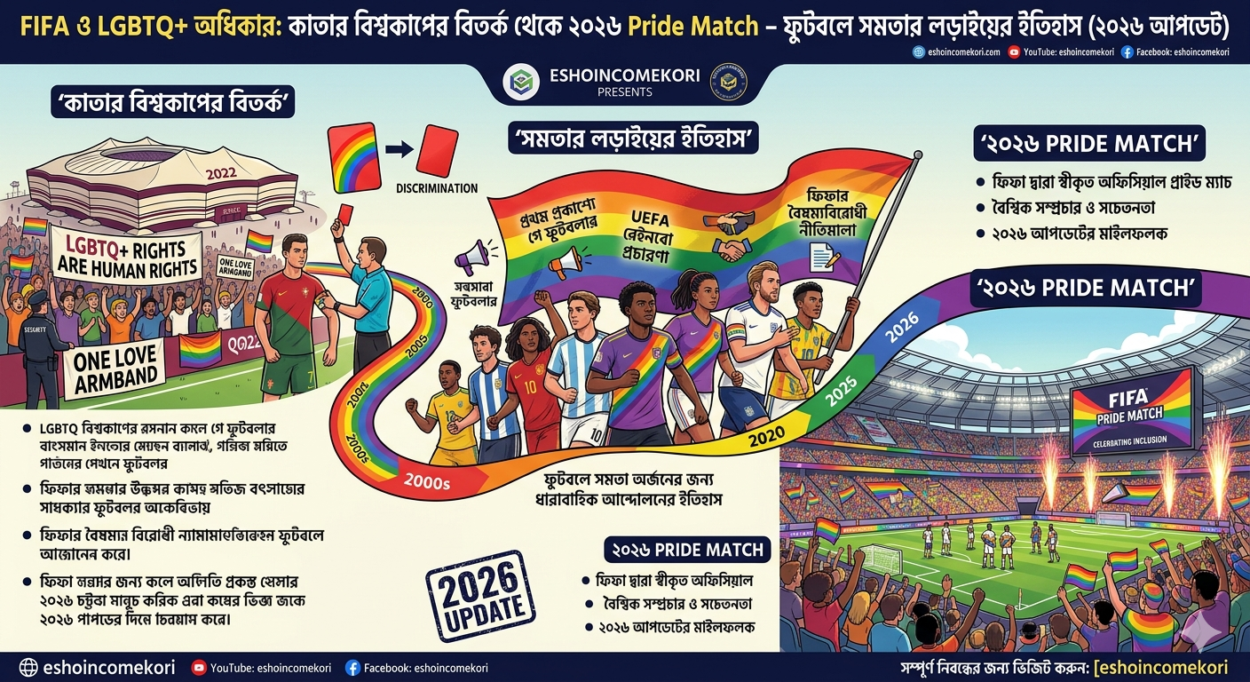 FIFA ও LGBTQ+ অধিকার: কাতার বিশ্বকাপের বিতর্ক থেকে ২০২৬ Pride Match – ফুটবলে সমতার লড়াইয়ের ইতিহাস (২০২৬ আপডেট)