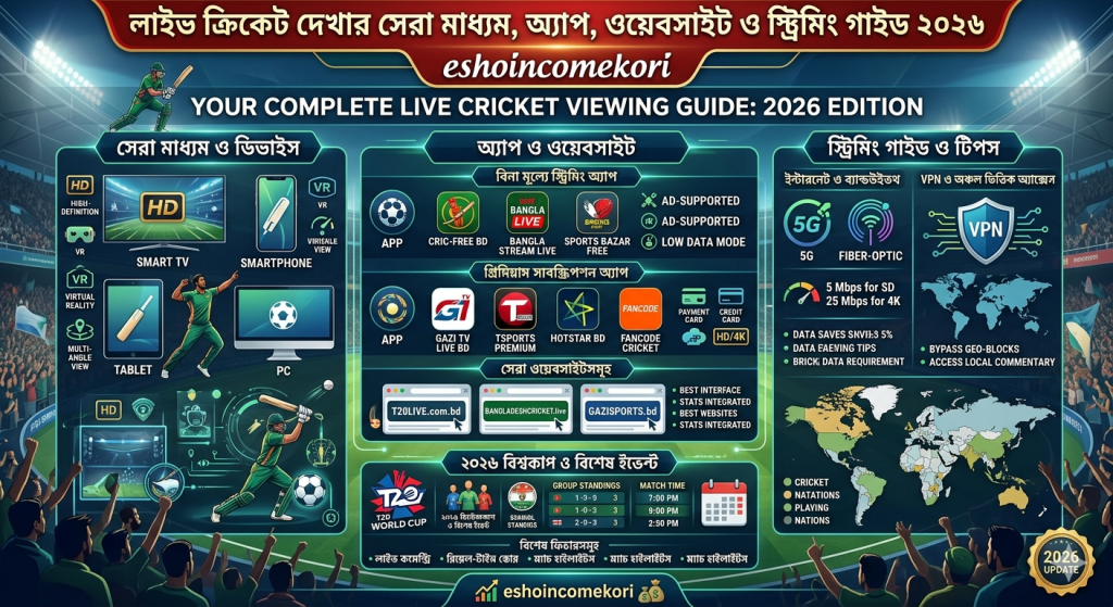 live cricket match: লাইভ ক্রিকেট দেখার সেরা মাধ্যম, অ্যাপ, ওয়েবসাইট ও স্ট্রিমিং গাইড ২০২৬