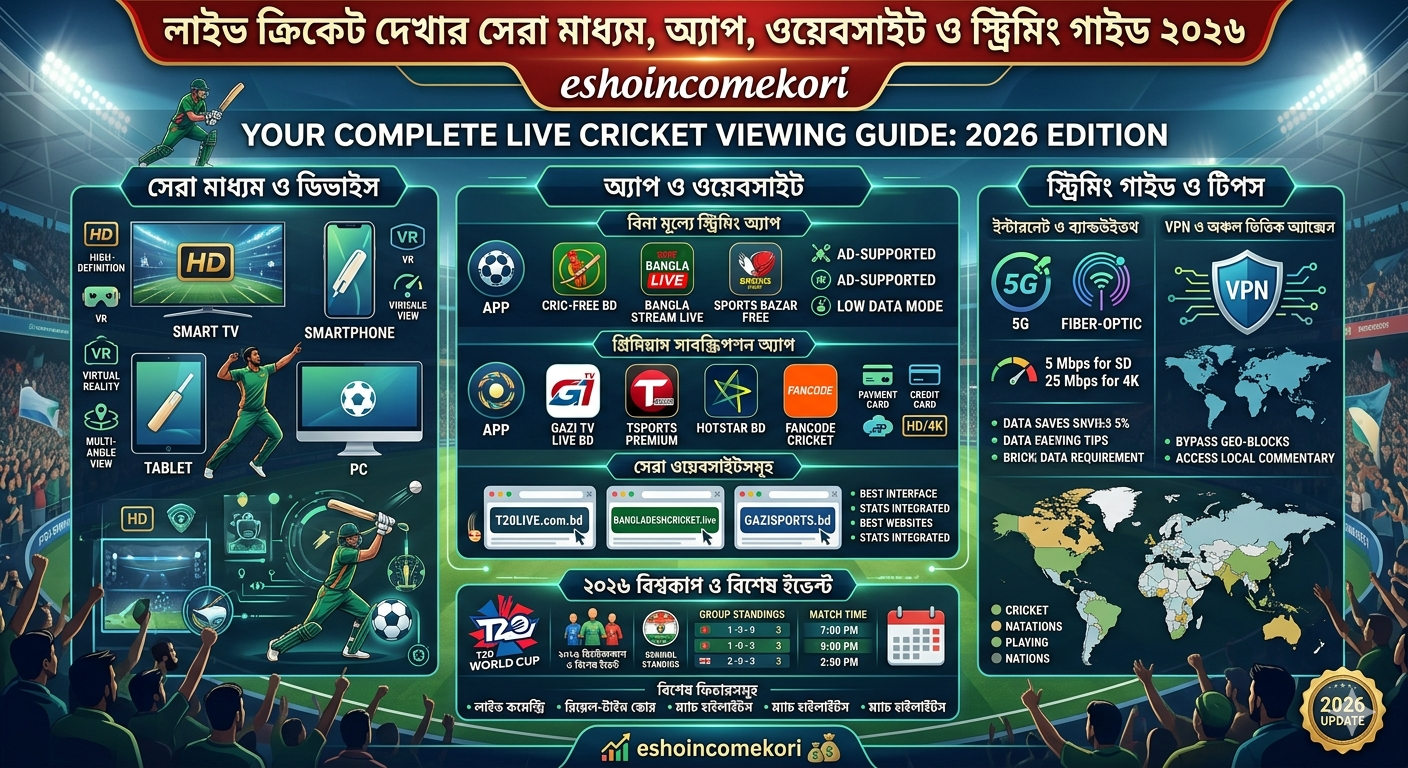 live cricket match: লাইভ ক্রিকেট দেখার সেরা মাধ্যম, অ্যাপ, ওয়েবসাইট ও স্ট্রিমিং গাইড ২০২৬