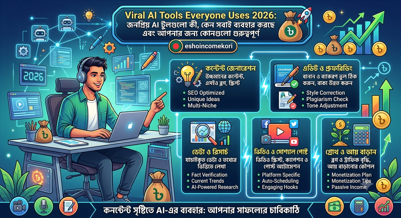 Viral AI Tools Everyone Uses 2026: জনপ্রিয় AI টুলগুলো কী, কেন সবাই ব্যবহার করছে এবং আপনার জন্য কোনগুলো গুরুত্বপূর্ণ