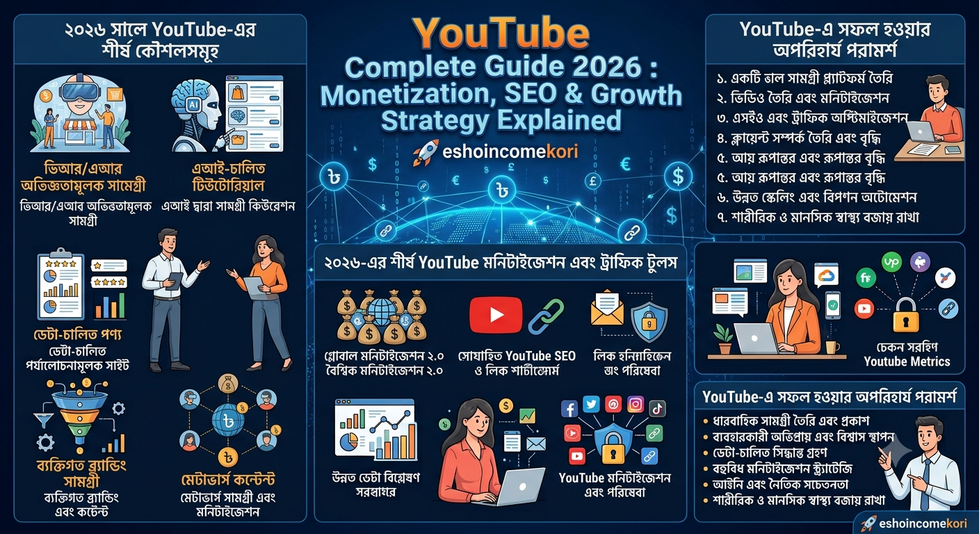YouTube থেকে আয় করার Complete Guide 2026: Monetization, SEO & Growth Strategy Explained