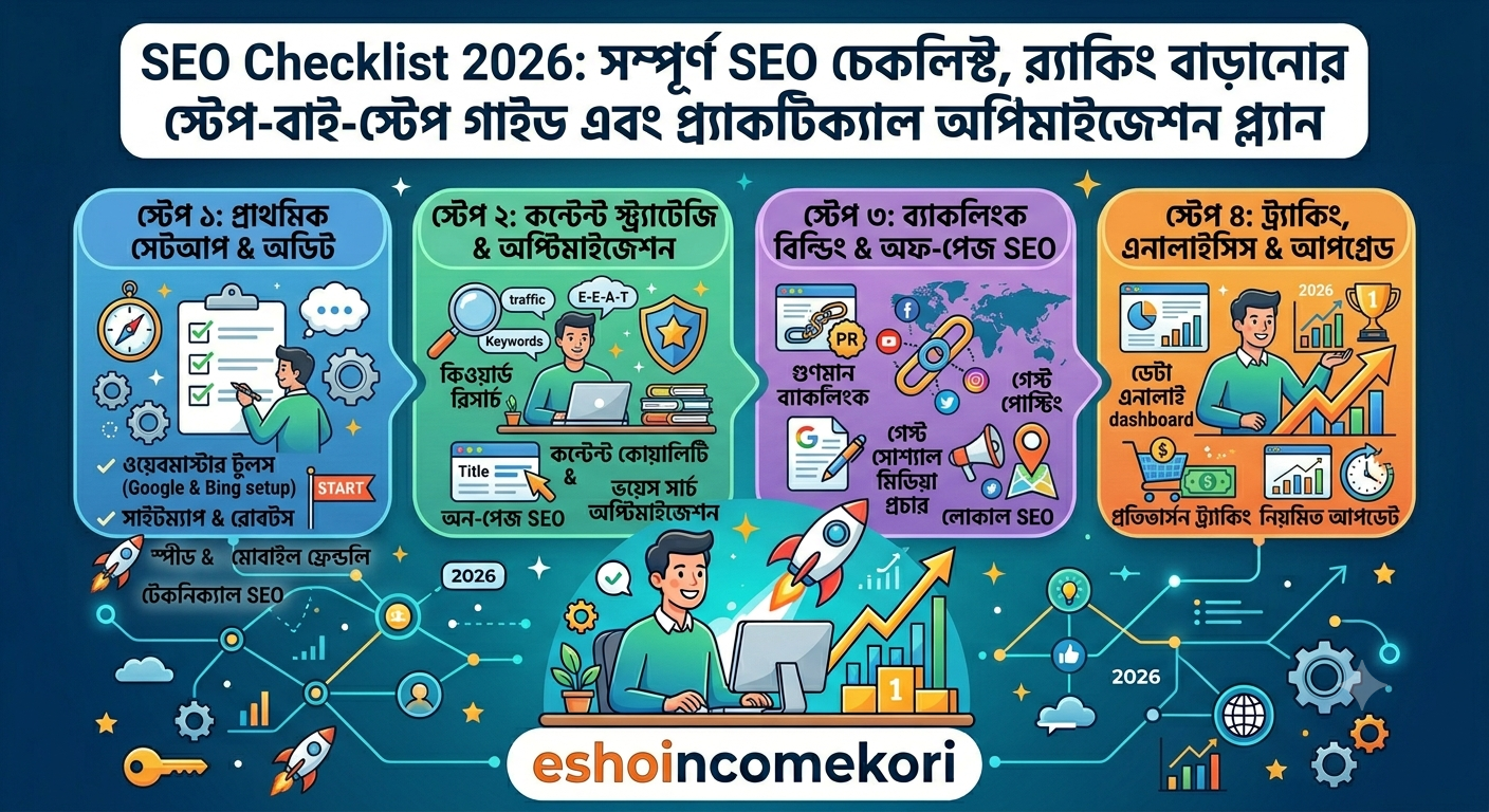 SEO Checklist 2026: সম্পূর্ণ SEO চেকলিস্ট, র‍্যাঙ্কিং বাড়ানোর স্টেপ-বাই-স্টেপ গাইড এবং প্র্যাকটিক্যাল অপ্টিমাইজেশন প্ল্যান