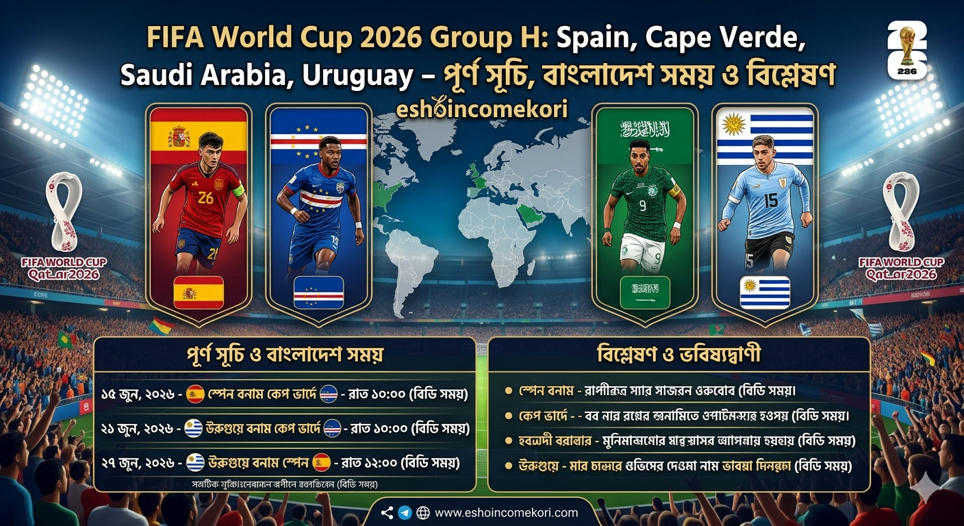 FIFA World Cup 2026 Group H: Spain, Cape Verde, Saudi Arabia, Uruguay – পূর্ণ সূচি, বাংলাদেশ সময় ও বিশ্লেষণ