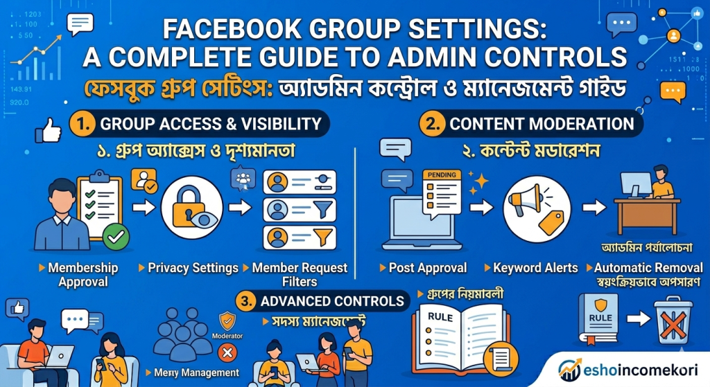 Facebook Group Settings: A Complete Guide to Admin Controls ফেসবুক গ্রুপ সেটিংস: অ্যাডমিন কন্ট্রোল ও ম্যানেজমেন্ট গাইড