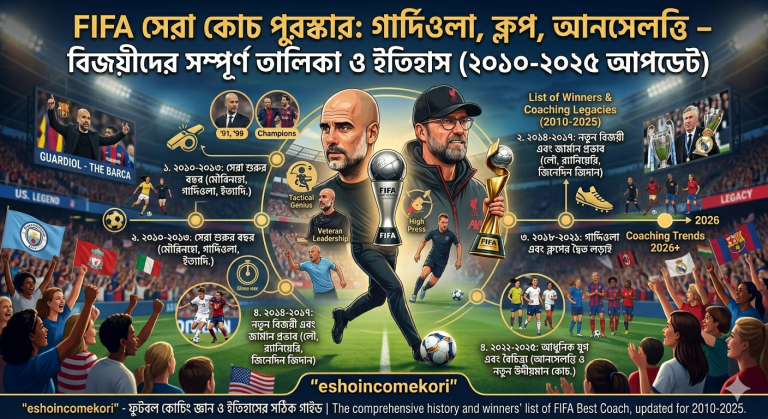 FIFA সেরা কোচ পুরস্কার: গার্দিওলা, ক্লপ, আনসেলত্তি – বিজয়ীদের সম্পূর্ণ তালিকা ও ইতিহাস (২০১০-২০২৫ আপডেট)