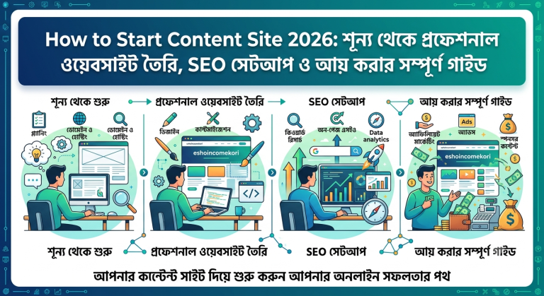 How to Start Content Site 2026: শূন্য থেকে প্রফেশনাল ওয়েবসাইট তৈরি, SEO সেটআপ ও আয় করার সম্পূর্ণ গাইড