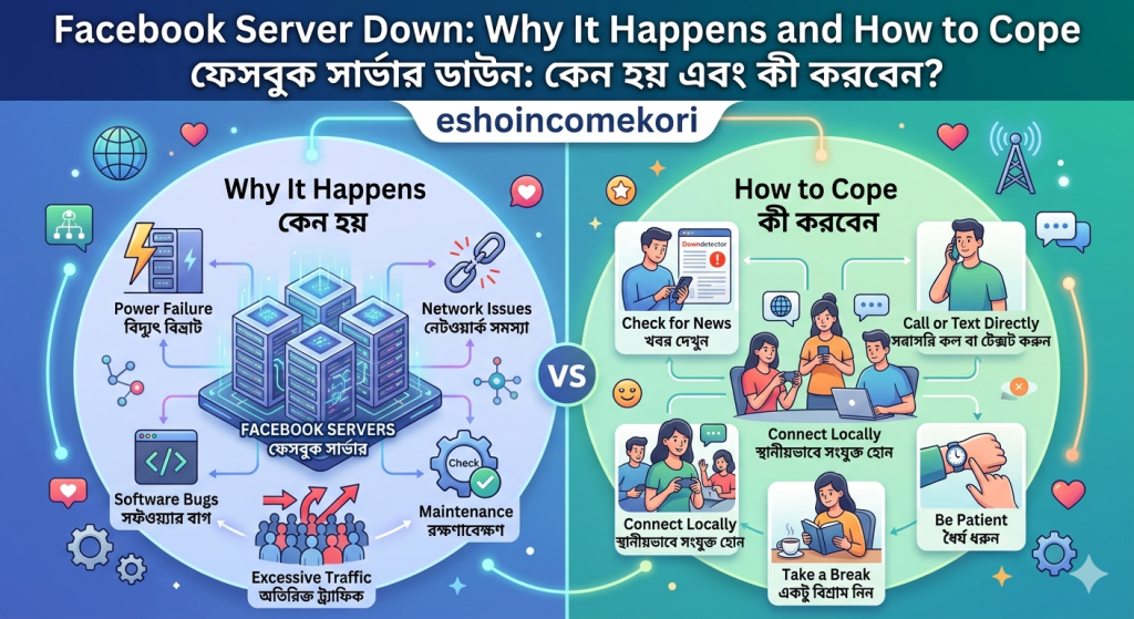 Facebook Server Down: Why It Happens and How to Cope ফেসবুক সার্ভার ডাউন: কেন হয় এবং কী করবেন?