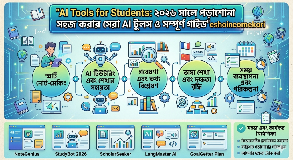 AI Tools for Students: ২০২৬ সালে পড়াশোনা সহজ করার সেরা AI টুলস ও সম্পূর্ণ গাইড