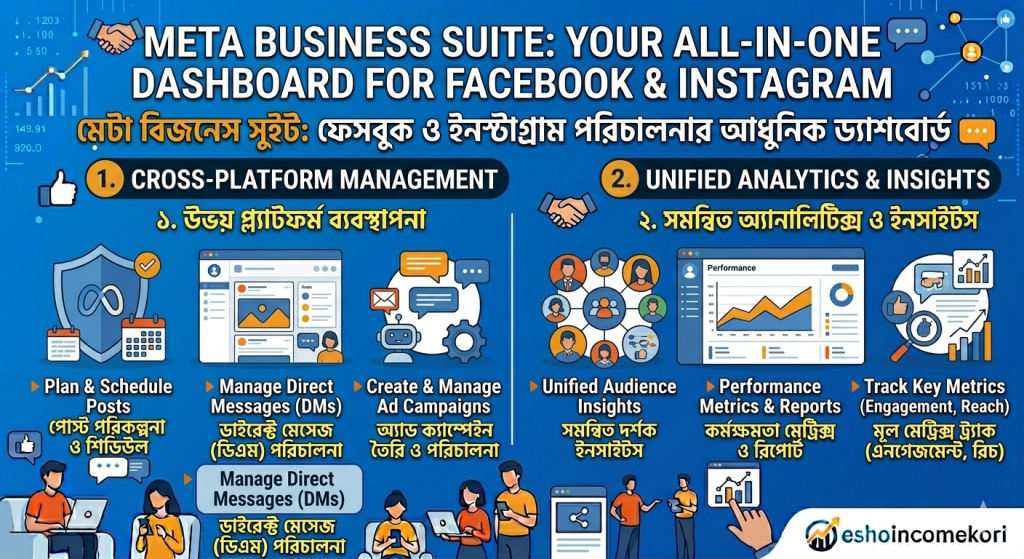 Meta Business Suite: Your All-in-One Dashboard for Facebook and Instagram মেটা বিজনেস সুইট: ফেসবুক ও ইনস্টাগ্রাম পরিচালনার আধুনিক ড্যাশবোর্ড