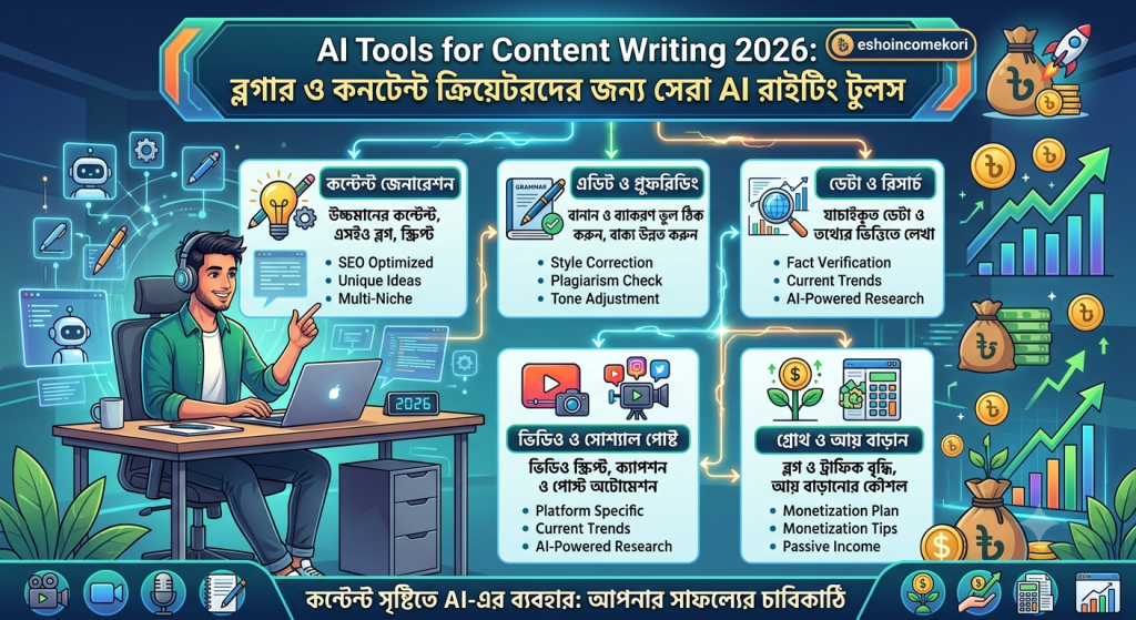 AI Tools for Content Writing 2026: ব্লগার ও কনটেন্ট ক্রিয়েটরদের জন্য সেরা AI রাইটিং টুলস