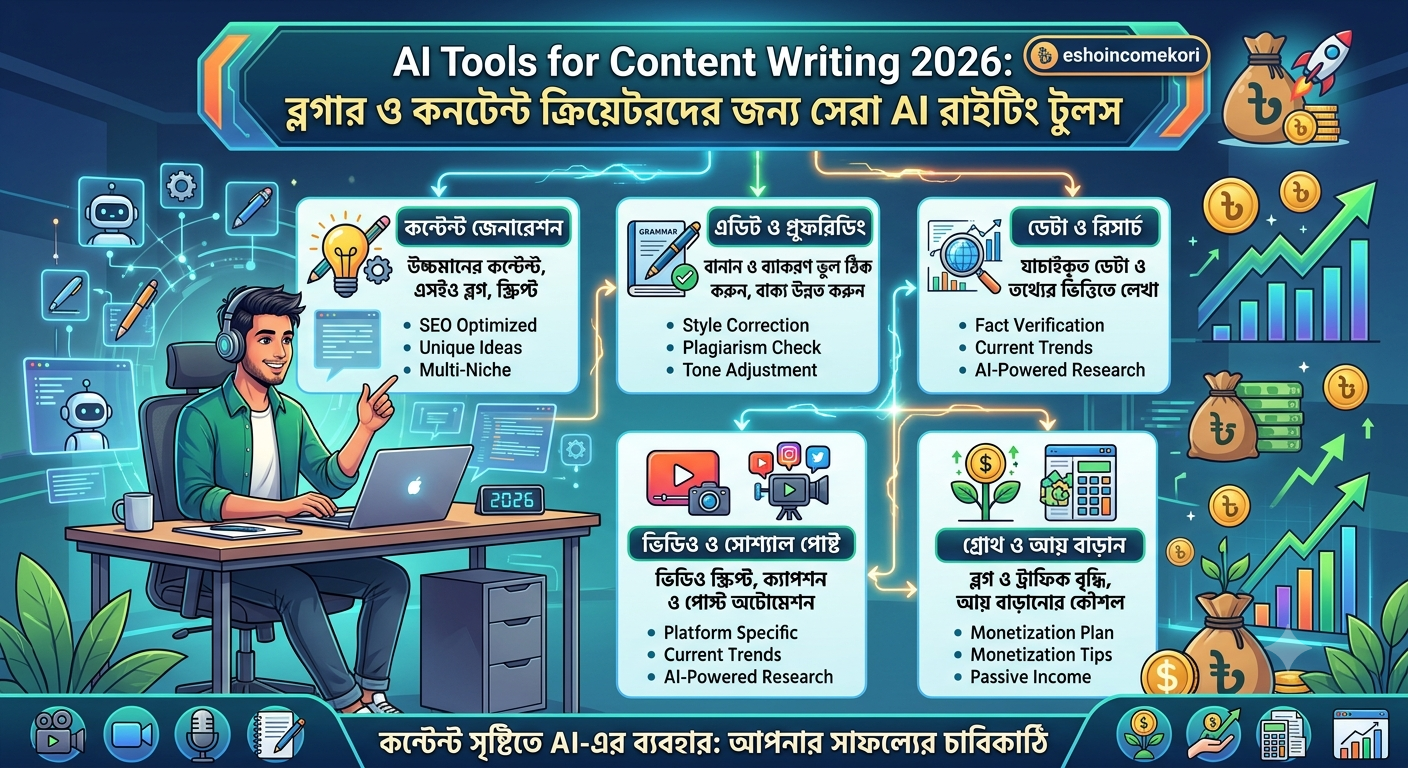 AI Tools for Content Writing 2026: ব্লগার ও কনটেন্ট ক্রিয়েটরদের জন্য সেরা AI রাইটিং টুলস