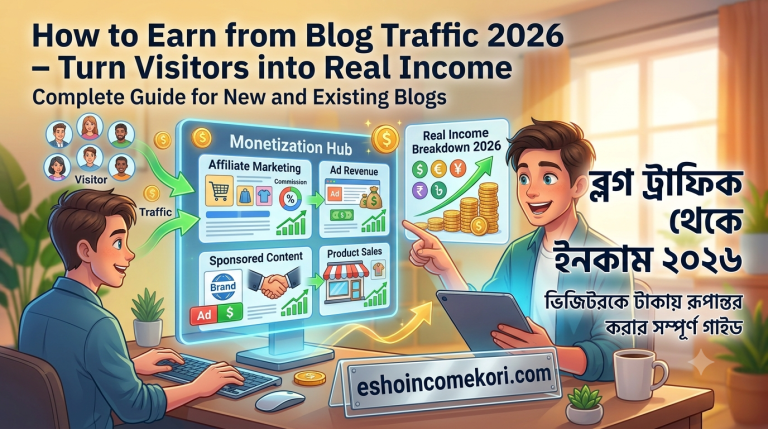 How to Earn from Blog Traffic 2026 – Turn Visitors into Real Income ব্লগ ট্রাফিক থেকে ইনকাম ২০২৬  ভিজিটরকে টাকায় রূপান্তর করার গাইড