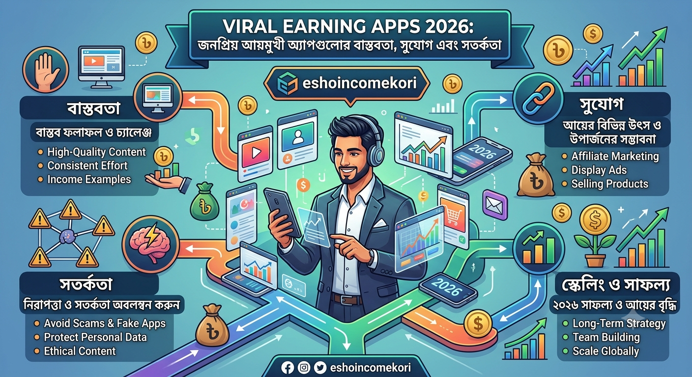 Viral Earning Apps 2026: জনপ্রিয় আয়মুখী অ্যাপগুলোর বাস্তবতা, সুযোগ এবং সতর্কতা