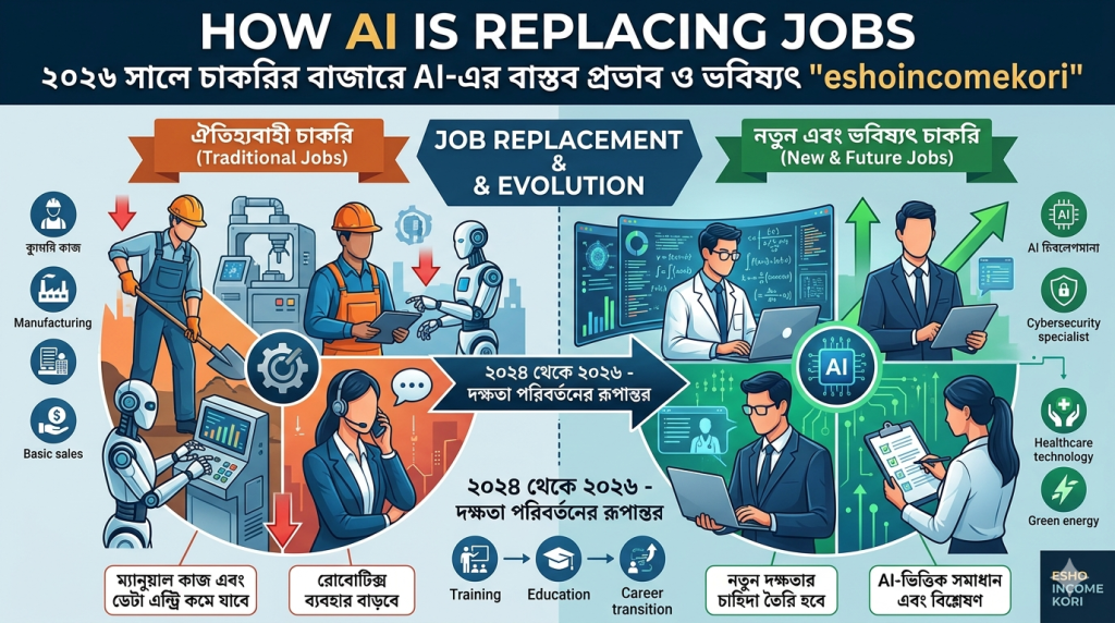 How AI is Replacing Jobs: ২০২৬ সালে চাকরির বাজারে AI-এর বাস্তব প্রভাব ও ভবিষ্যৎ