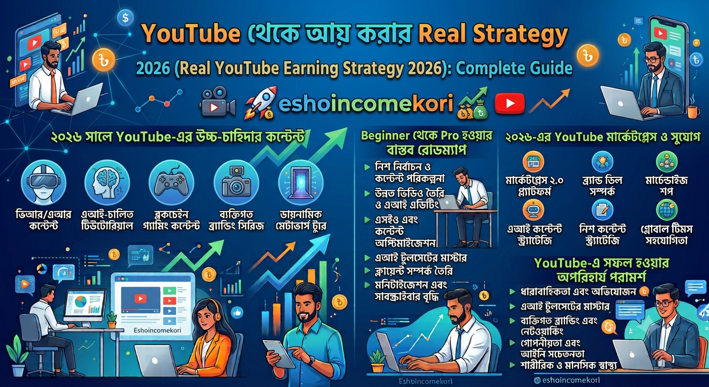 YouTube থেকে আয় করার Real Strategy 2026 (Real YouTube Earning Strategy 2026): Beginner থেকে Pro হওয়ার Complete Guide
