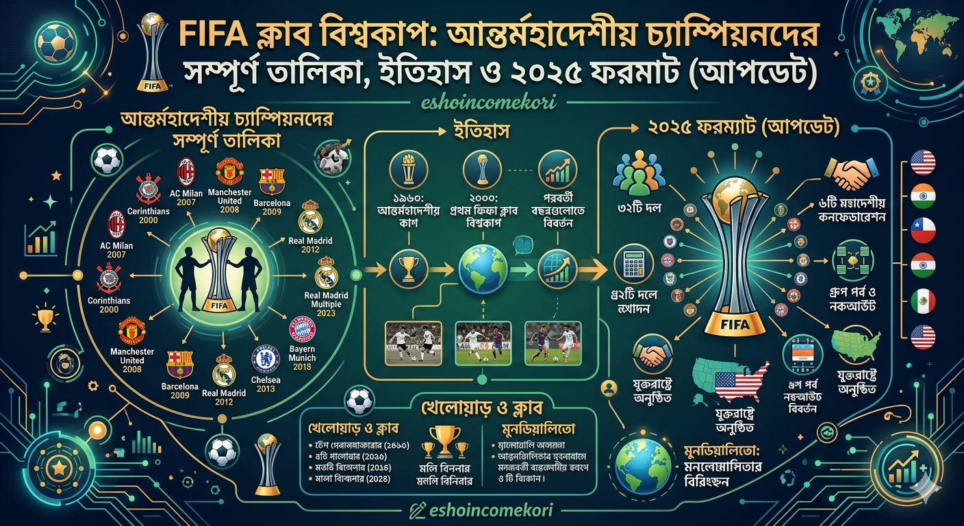 FIFA ক্লাব বিশ্বকাপ: আন্তর্মহাদেশীয় চ্যাম্পিয়নদের সম্পূর্ণ তালিকা, ইতিহাস ও ২০২৫ ফরম্যাট (আপডেট)