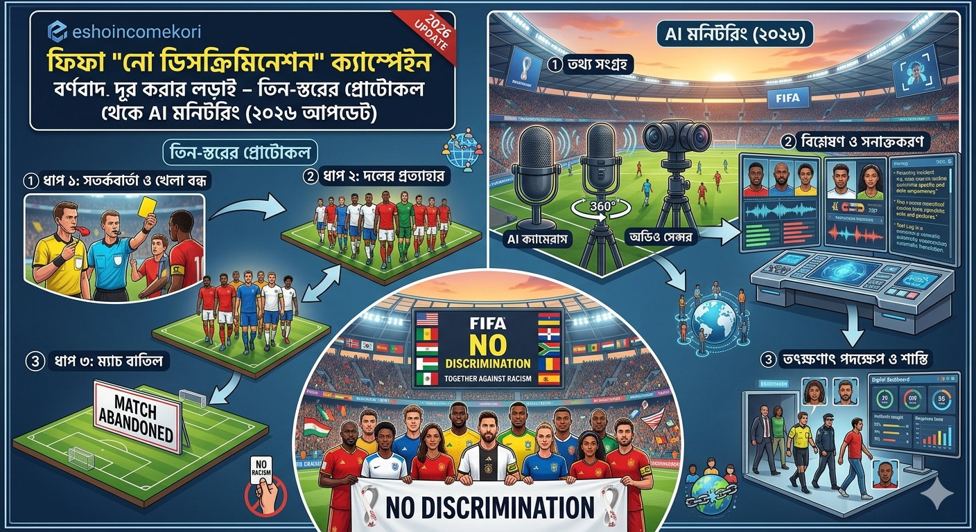 FIFA 'নো ডিসক্রিমিনেশন' ক্যাম্পেইন: বর্ণবাদ দূর করার লড়াই – তিন-স্তরের প্রোটোকল থেকে AI মনিটরিং (২০২৬ আপডেট)