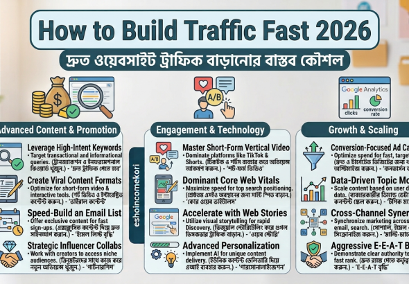 How to Build Traffic Fast 2026: দ্রুত ওয়েবসাইট ট্রাফিক বাড়ানোর বাস্তব কৌশল