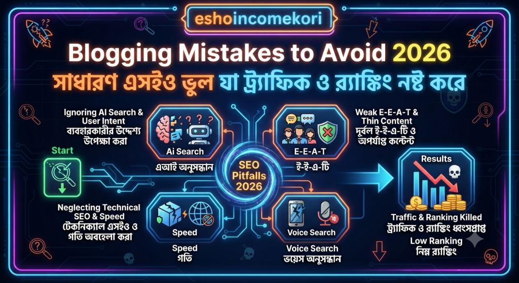Blogging Mistakes to Avoid 2026 – Common SEO Errors That Kill Traffic & Rankingব্লগিং ভুলগুলো এড়িয়ে চলার উপায় ২০২৬ – যে SEO ভুলগুলো ট্রাফিক ও র‍্যাঙ্কিং নষ্ট করেBlogging Mistakes to Avoid 2026 | SEO Errors, Traffic Loss & Ranking Fix Guide