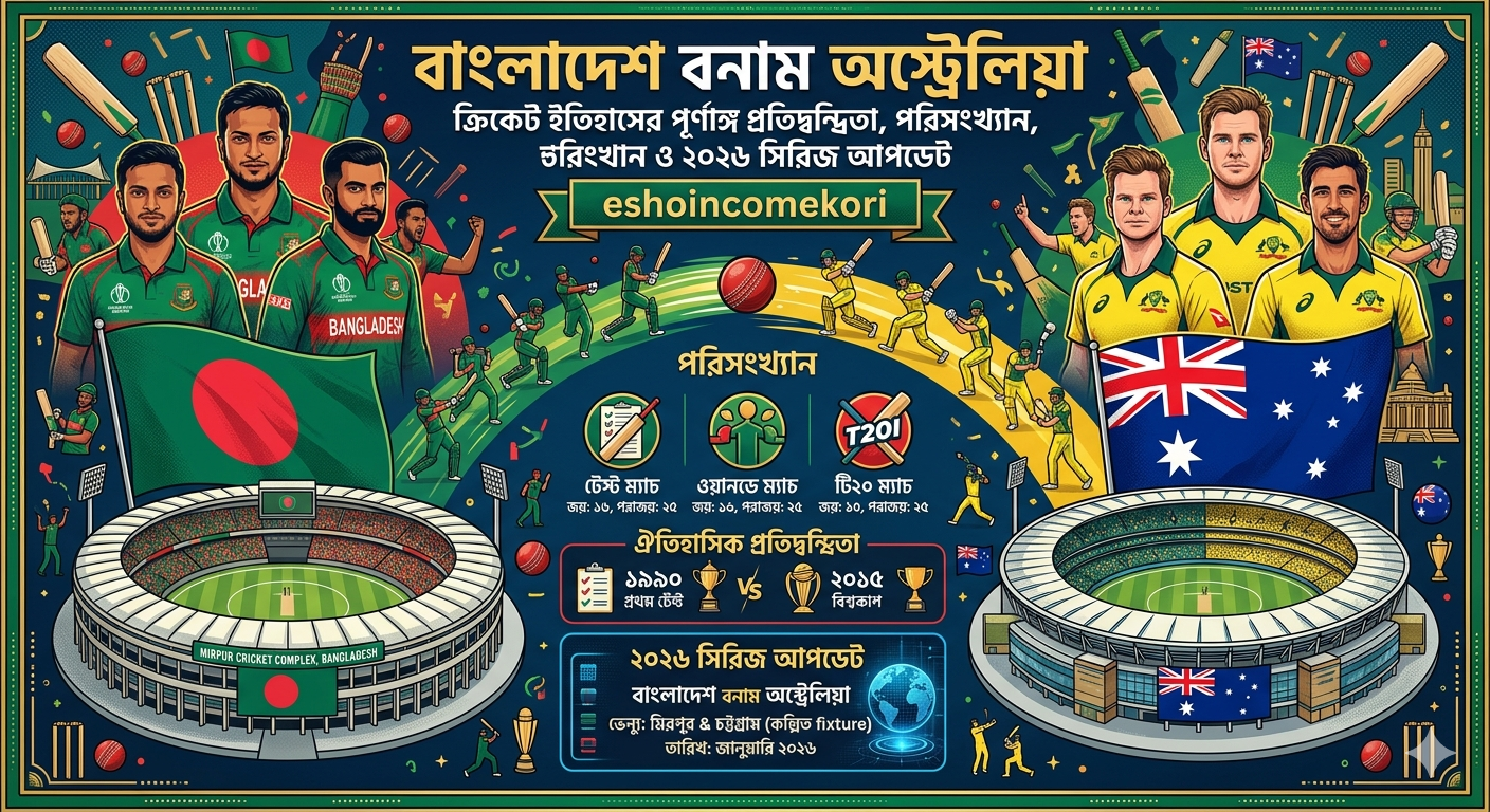 Bangladesh versus australia: ক্রিকেট ইতিহাসের পূর্ণাঙ্গ প্রতিদ্বন্দ্বিতা, পরিসংখ্যান ও ২০২৬ সিরিজ আপডেট
