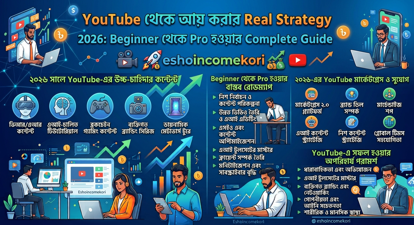 YouTube থেকে আয় করার Real Strategy 2026 : Beginner থেকে Pro হওয়ার Complete Guide