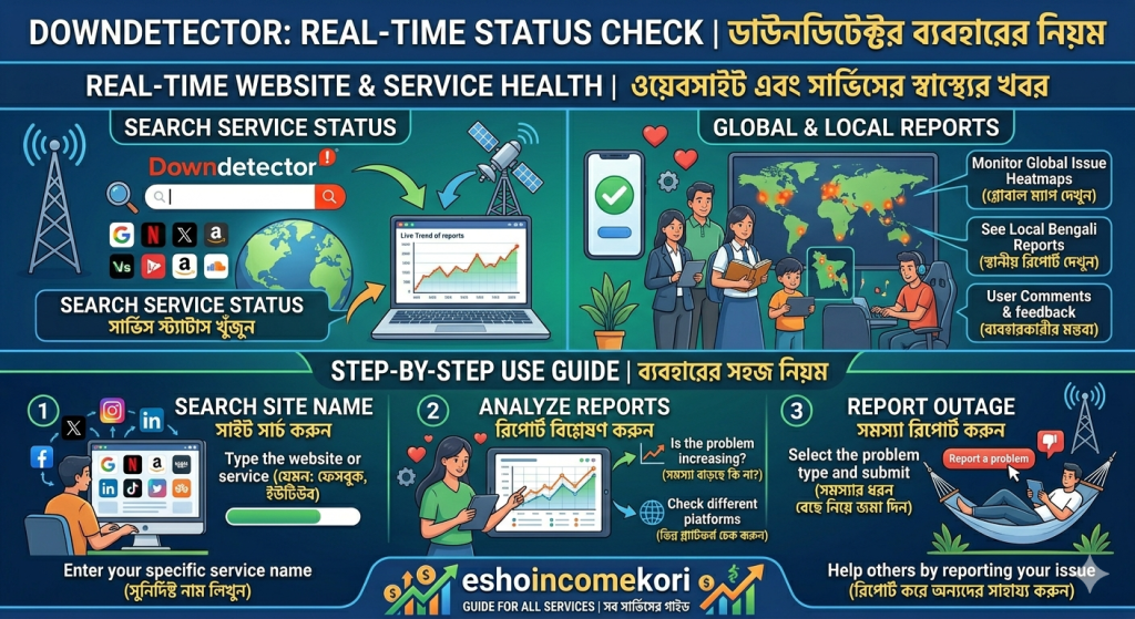 Downdetector: Real-time Status Check for Any Website or Service ডাউনডিটেক্টর ব্যবহারের নিয়ম