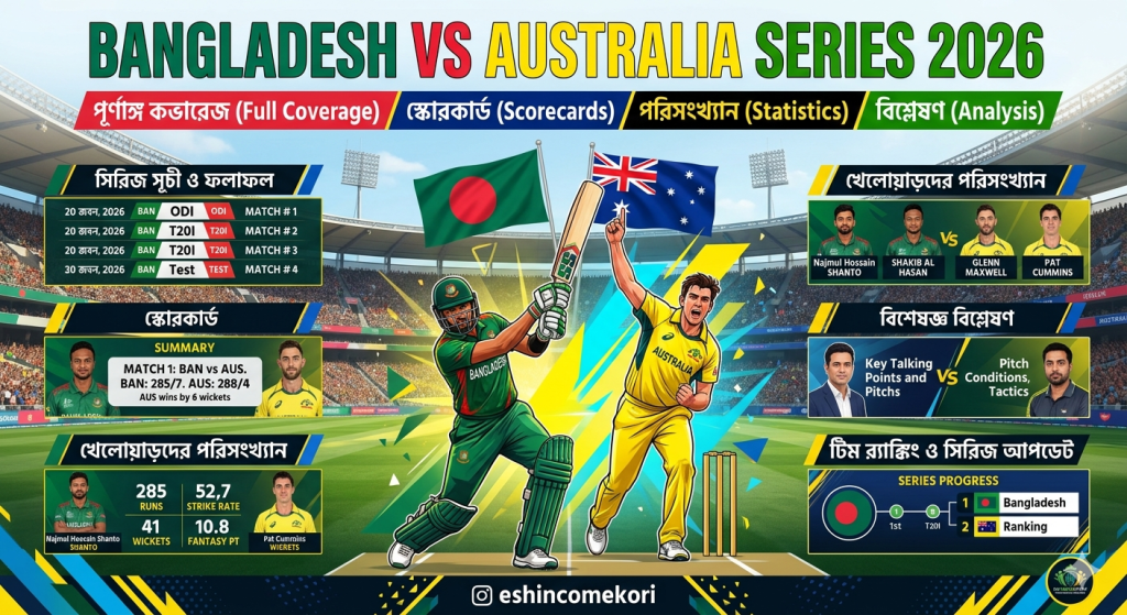 bangladesh vs australia series 2026: পূর্ণাঙ্গ কভারেজ, স্কোরকার্ড, পরিসংখ্যান ও বিশ্লেষণ