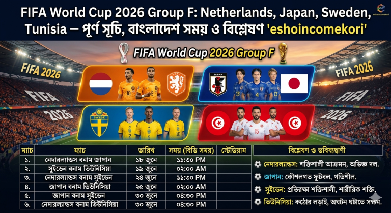 FIFA World Cup 2026 Group F: Netherlands, Japan, Sweden, Tunisia – পূর্ণ সূচি, বাংলাদেশ সময় ও বিশ্লেষণ