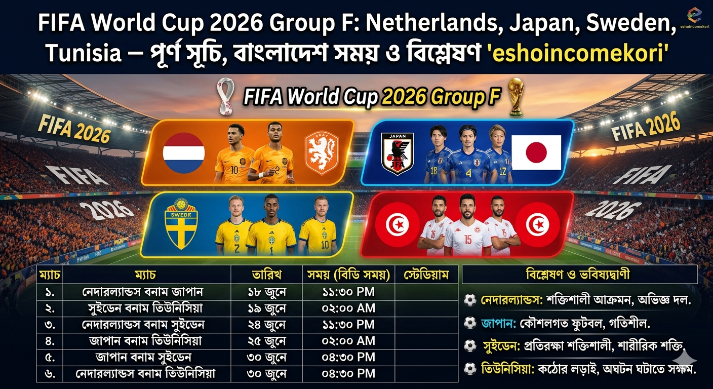 FIFA World Cup 2026 Group F: Netherlands, Japan, Sweden, Tunisia – পূর্ণ সূচি, বাংলাদেশ সময় ও বিশ্লেষণ