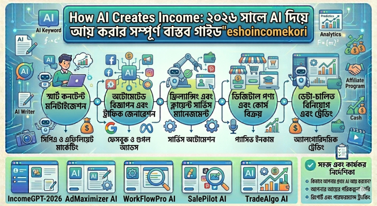How AI Creates Income: ২০২৬ সালে AI দিয়ে আয় করার সম্পূর্ণ বাস্তব গাইড
