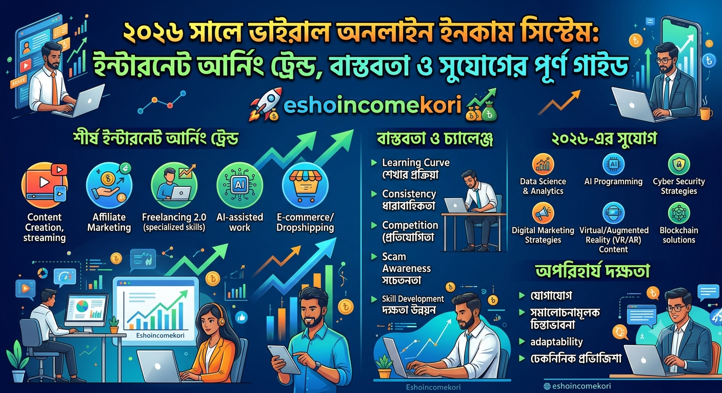 ২০২৬ সালে ভাইরাল অনলাইন ইনকাম সিস্টেম: ইন্টারনেট আর্নিং ট্রেন্ড, বাস্তবতা ও সুযোগের পূর্ণ গাইড