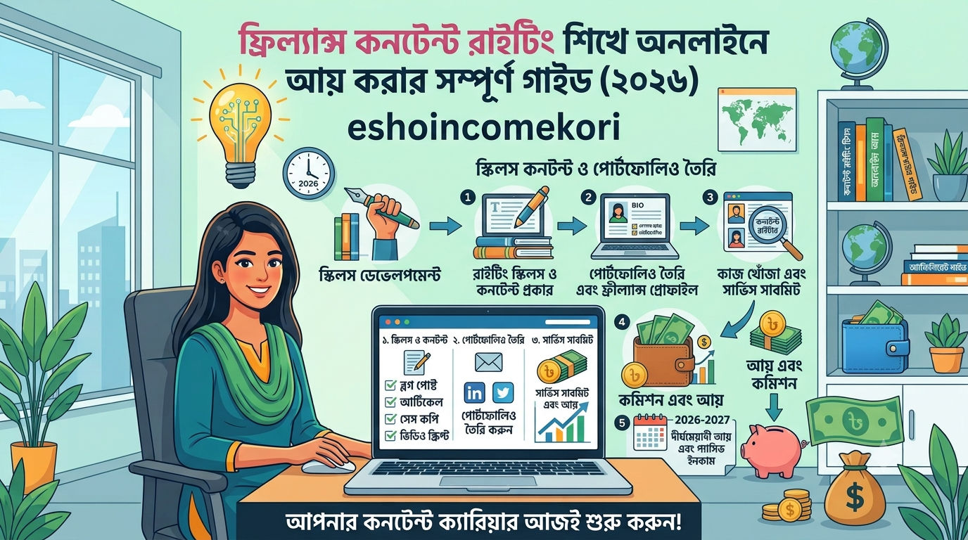 ফ্রিল্যান্স কনটেন্ট রাইটিং শিখে অনলাইনে আয় করার সম্পূর্ণ গাইড (২০২৬)