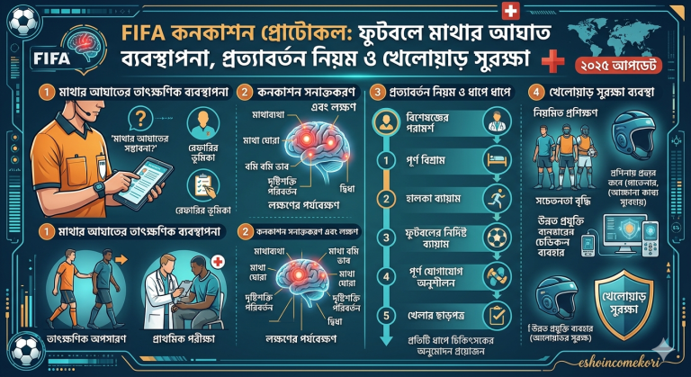 FIFA কনকাশন প্রোটোকল: ফুটবলে মাথার আঘাত ব্যবস্থাপনা, প্রত্যাবর্তন নিয়ম ও খেলোয়াড় সুরক্ষা (২০২৫ আপডেট)