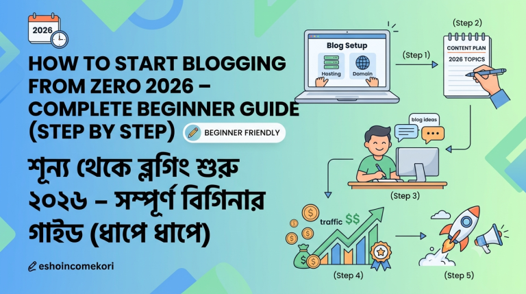 How to Start Blogging from Zero 2026 – Complete Beginner Guide (Step by Step) শূন্য থেকে ব্লগিং শুরু ২০২৬ – সম্পূর্ণ বিগিনার গাইড (ধাপে ধাপে)