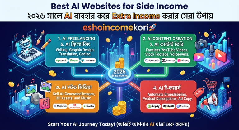Best AI Websites for Side Income: ২০২৬ সালে AI ব্যবহার করে Extra Income করার সেরা উপায়