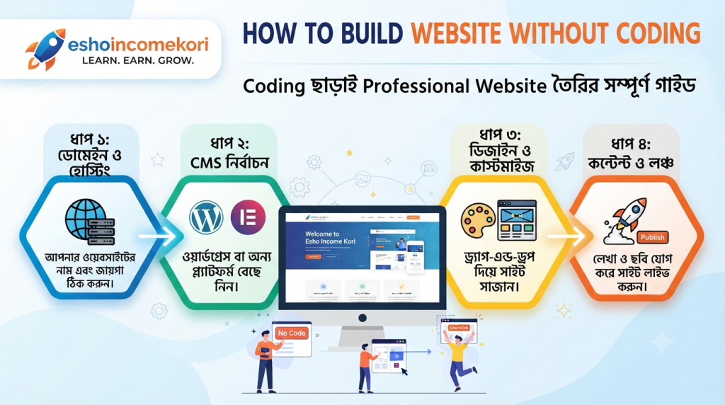 How to Build Website Without Coding: Coding ছাড়াই Professional Website তৈরির সম্পূর্ণ গাইড
