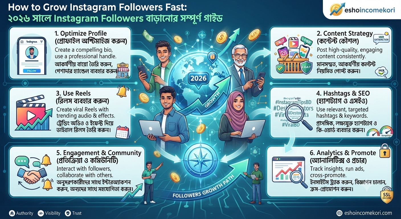 How to Grow Instagram Followers Fast: ২০২৬ সালে Instagram Followers বাড়ানোর সম্পূর্ণ গাইড