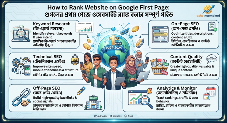 How to Rank Website on Google First Page (গুগলের প্রথম পেজে ওয়েবসাইট র‍্যাঙ্ক করার সম্পূর্ণ গাইড)