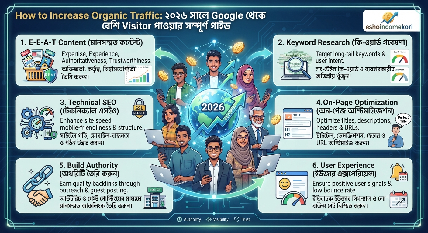 How to Increase Organic Traffic: ২০২৬ সালে Google থেকে বেশি Visitor পাওয়ার সম্পূর্ণ গাইড