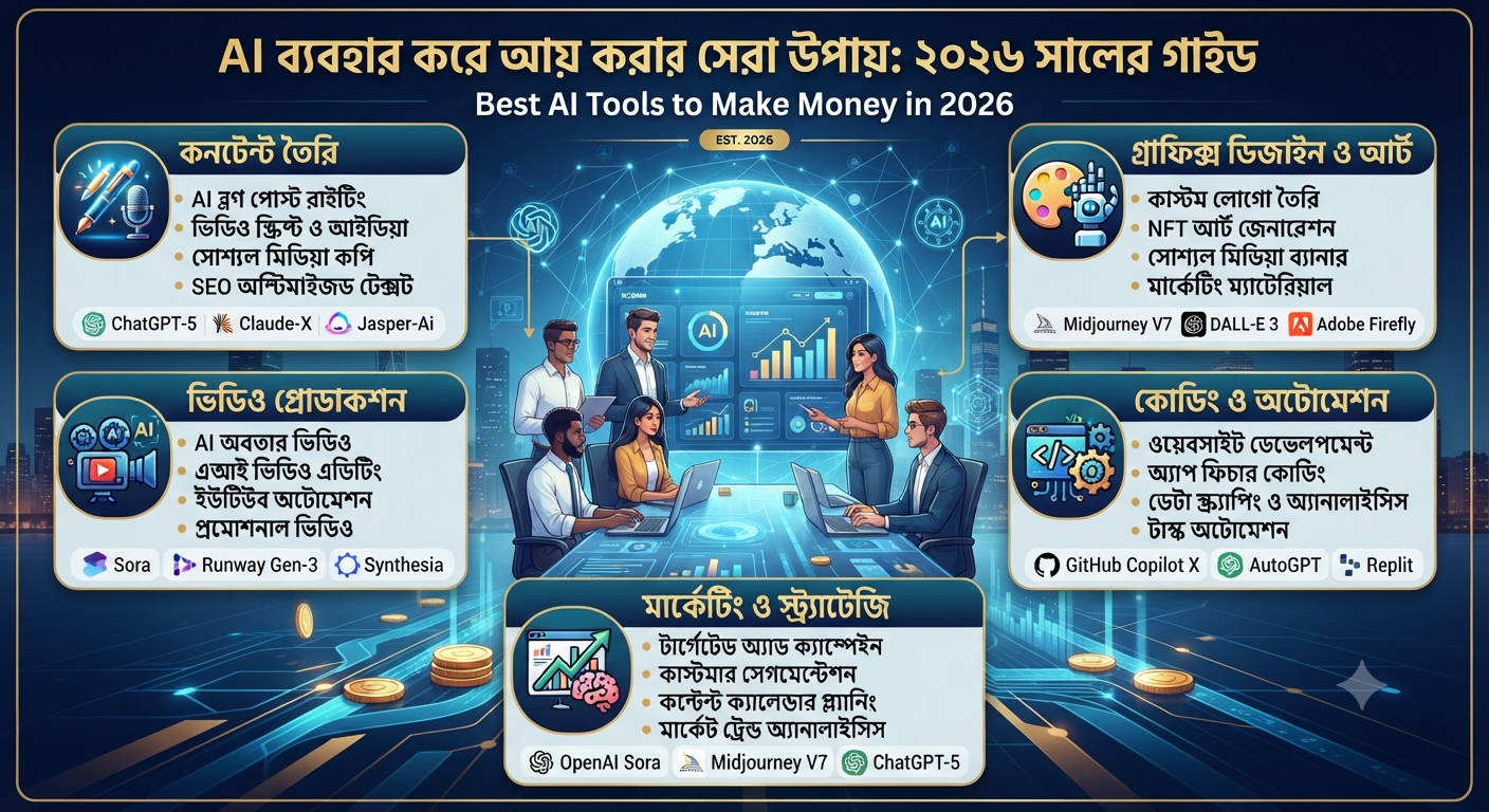 Best AI Tools to Make Money in 2026: AI ব্যবহার করে আয় করার সেরা উপায়