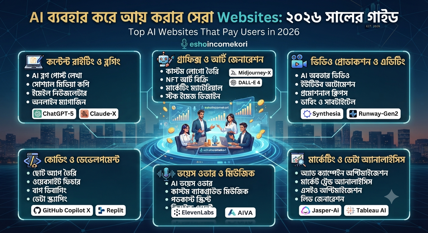 Top AI Websites That Pay Users: ২০২৬ সালে AI ব্যবহার করে আয় করার সেরা Websites