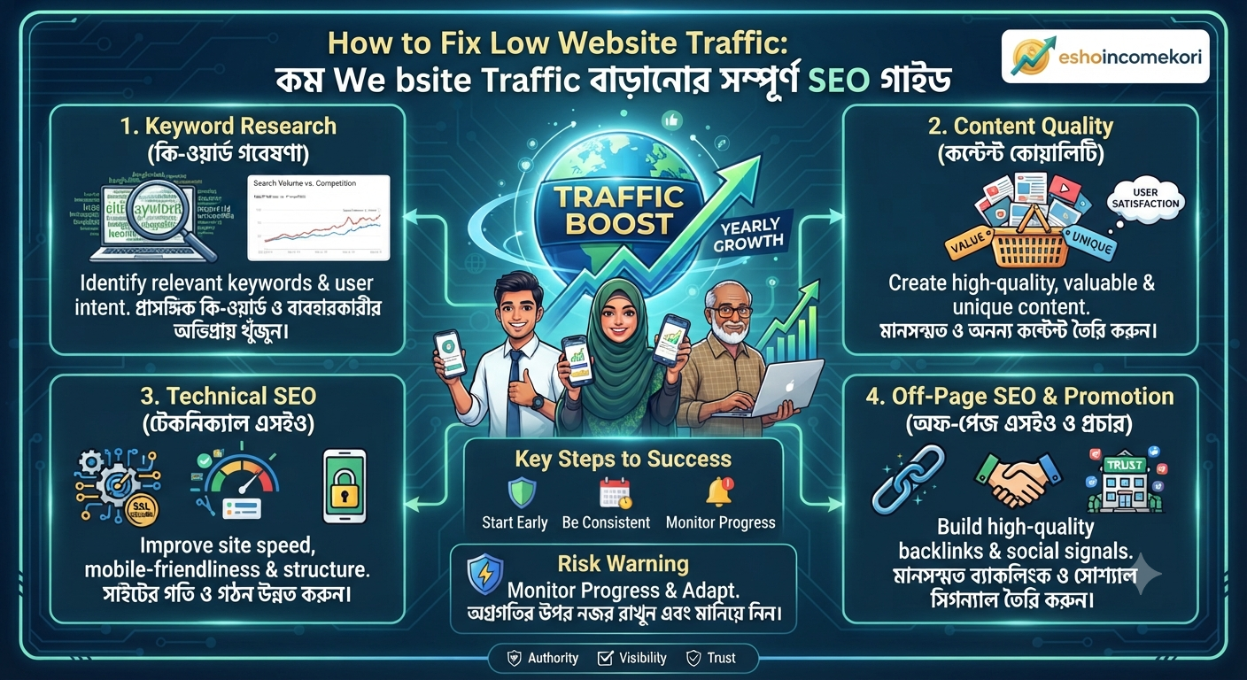 How to Fix Low Website Traffic: কম Website Traffic বাড়ানোর সম্পূর্ণ SEO গাইড