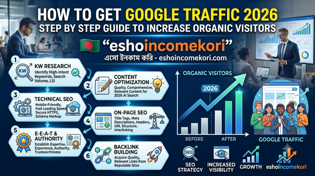 How to Get Google Traffic 2026 | SEO Strategy, Ranking Tips & Organic Growth GuideLearn how to get Google traffic in 2026 using SEO, keyword research, content strategy, backlinks & ranking methods to grow organic visitors fast.