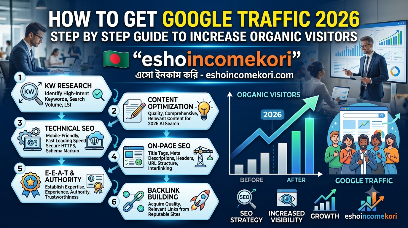 How to Get Google Traffic 2026 | SEO Strategy, Ranking Tips & Organic Growth GuideLearn how to get Google traffic in 2026 using SEO, keyword research, content strategy, backlinks & ranking methods to grow organic visitors fast.